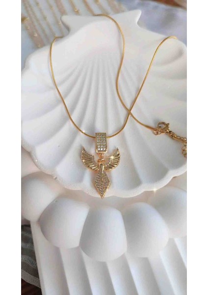 Çelik Zirkon Taşlı Ajda Charmlı Kolye 14K Görünümlü modelleri