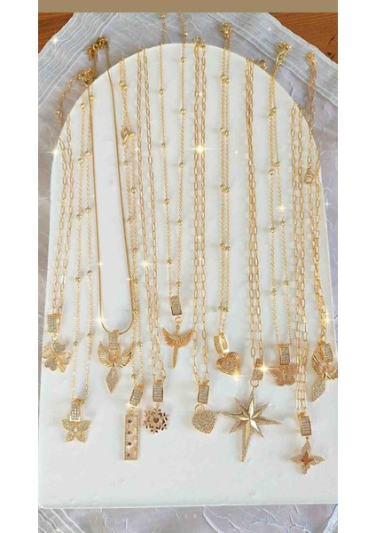 Çelik Zirkon Taşlı Ajda Charmlı Kolye 14K Görünümlü indirimleri