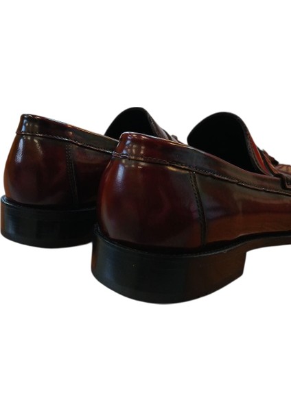 Kösele Bordo ve Siyah Açma Deri Loafer Püsküllü Dex-Ter P039 Günlük Klasik Ayakkabı