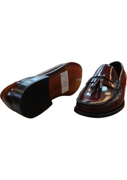 Kösele Bordo ve Siyah Açma Deri Loafer Püsküllü Dex-Ter P039 Günlük Klasik Ayakkabı