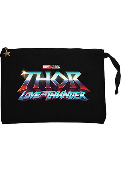 Thor Love And Thunder Logo Blue Siyah Clutch Astarlı Cüzdan / El Çantası