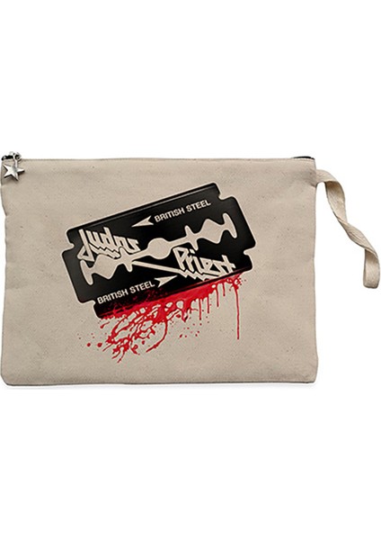 Judas Priest Steel Krem Clutch Astarlı Cüzdan / El Çantası