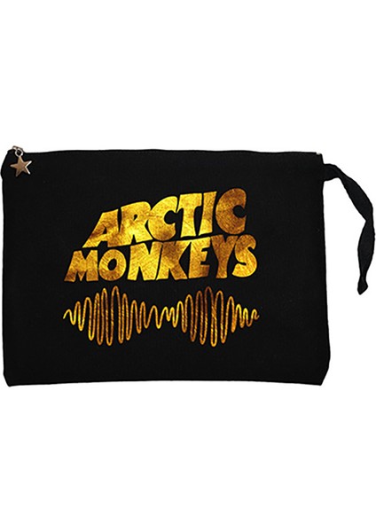Arctic Monkeys Logo Wave Gold Siyah Clutch Astarlı Cüzdan / El Çantası