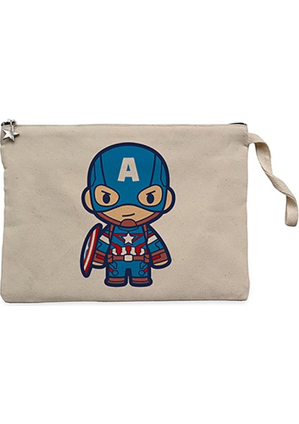 Captain America Animation Krem Clutch Astarlı Cüzdan / El Çantası