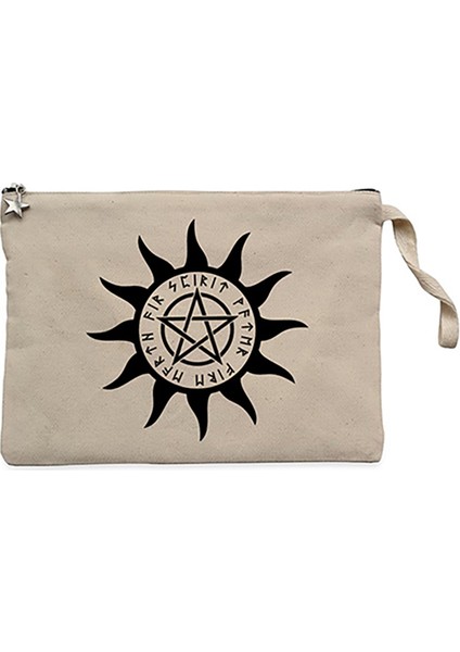 Pentagram Sun Star Krem Clutch Astarlı Cüzdan / El Çantası