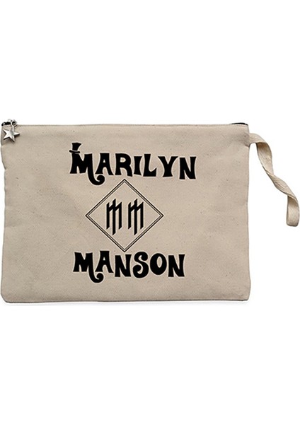 Marilyn Manson Text Krem Clutch Astarlı Cüzdan / El Çantası