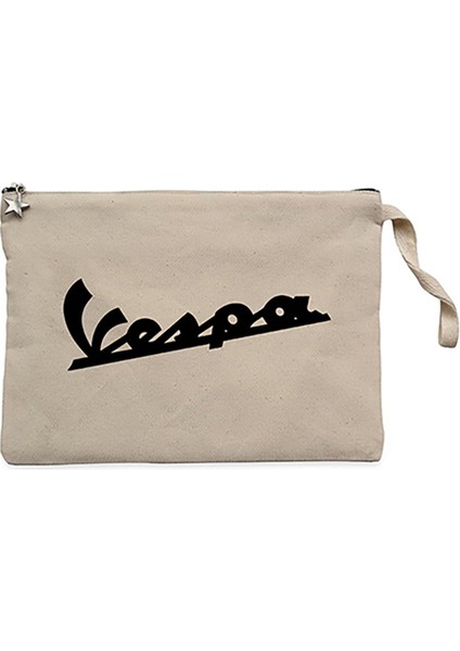 Vespa Logo 2 Krem Clutch Astarlı Cüzdan / El Çantası