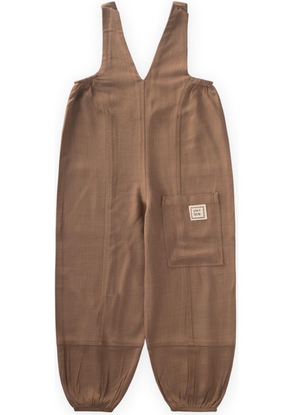 V Yaka Paça Lastikli Keten Salopet 2-7 Yaş Caramel