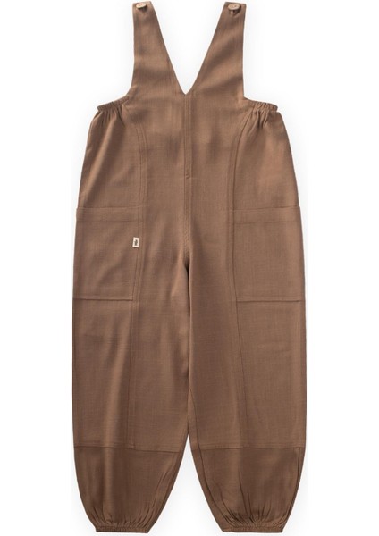 V Yaka Paça Lastikli Keten Salopet 2-7 Yaş Caramel fiyatları