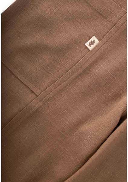 V Yaka Paça Lastikli Keten Salopet 2-7 Yaş Caramel modelleri