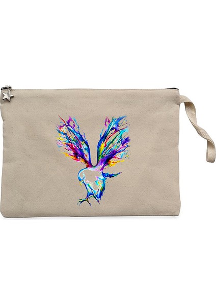 Güvercin Sulu Boya Krem Clutch Astarlı Cüzdan / El Çantası