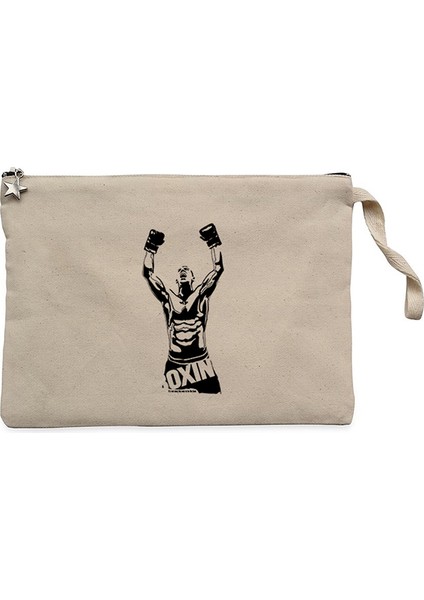 Boxing Fighter Silhouette Krem Clutch Astarlı Cüzdan / El Çantası