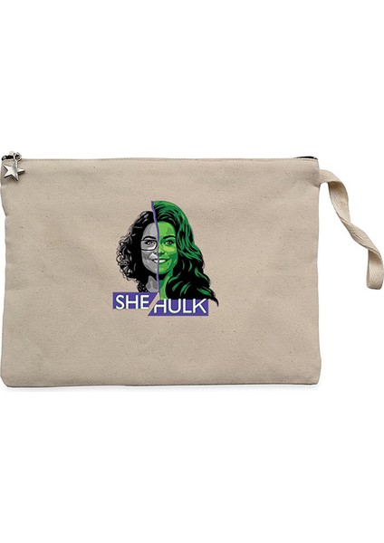 She Hulk Face Krem Clutch Astarlı Cüzdan / El Çantası