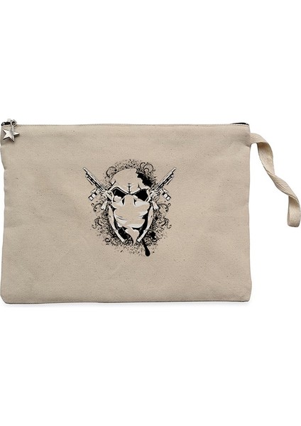 Armed Skeleton Gangsta Krem Clutch Astarlı Cüzdan / El Çantası