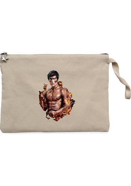 Bruce Lee Kick Dragon Krem Clutch Astarlı Cüzdan / El Çantası