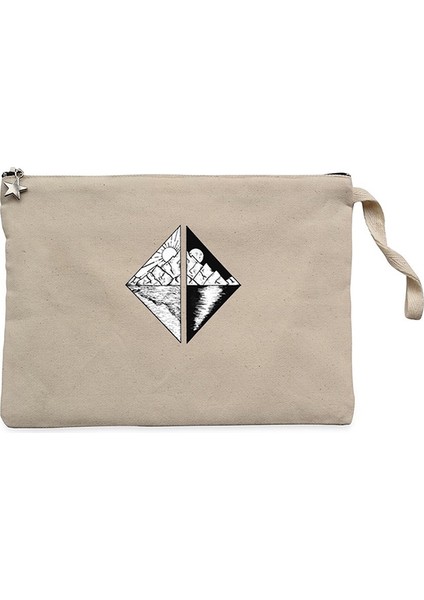 Triangle Mountains Scenery Krem Clutch Astarlı Cüzdan / El Çantası