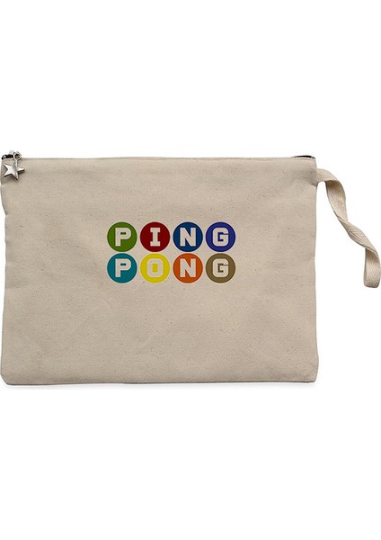 Ping Pong Text Colored Krem Clutch Astarlı Cüzdan / El Çantası