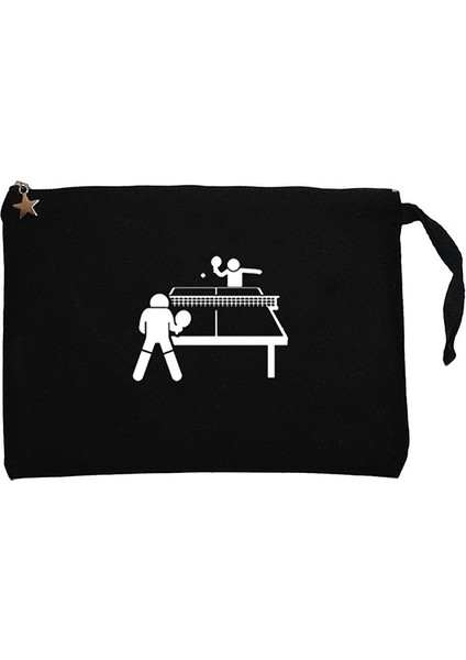 Ping Pong Table Tennis Round Siyah Clutch Astarlı Cüzdan / El Çantası