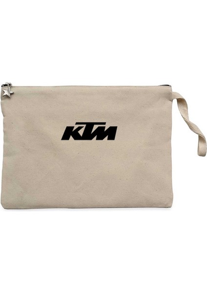 Ktm Motorcycle Black Logo Krem Clutch Astarlı Cüzdan / El Çantası