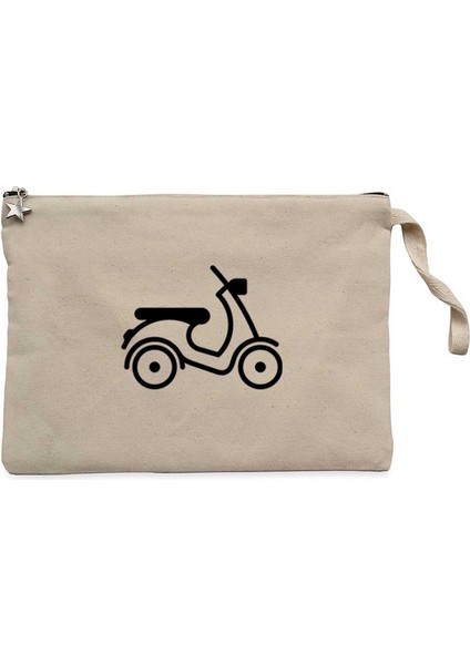 Vespa Scotter Siluet Krem Clutch Astarlı Cüzdan / El Çantası