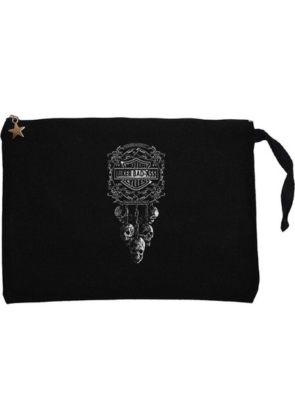 Motorcycle Club Skull Siyah Clutch Astarlı Cüzdan / El Çantası