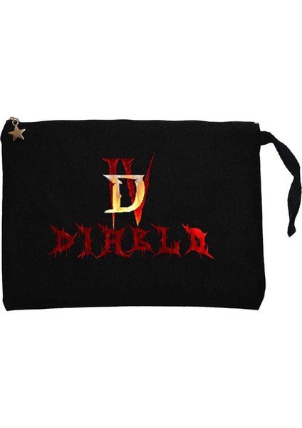 Diablo Iv Logo ve Text Siyah Clutch Astarlı Cüzdan / El Çantası