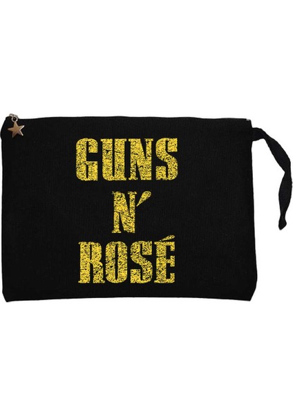 Guns N Rose Text Yellow Siyah Clutch Astarlı Cüzdan / El Çantası