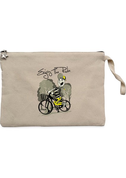 Rider Bike Cartoon Krem Clutch Astarlı Cüzdan / El Çantası