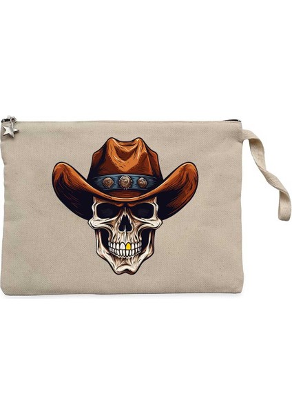 Kovboy Gold Toothed Krem Clutch Astarlı Cüzdan / El Çantası