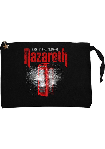 Nazareth Rock 'n' Roll Telephone Siyah Clutch Astarlı Cüzdan / El Çantası