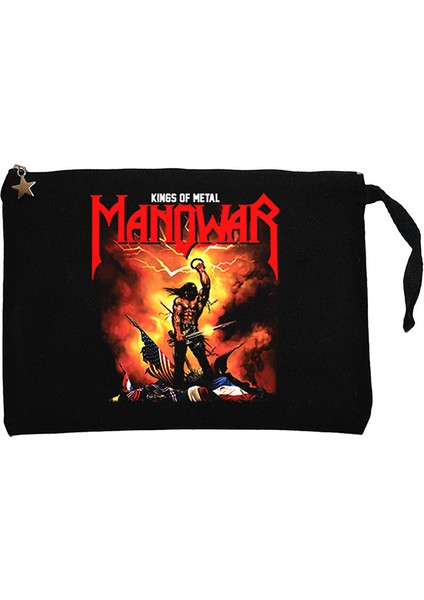Manowar Kings Of Metal Siyah Clutch Astarlı Cüzdan / El Çantası