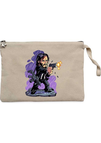 John Wick Chapter 4 Digital Illustration Krem Clutch Astarlı Cüzdan / El Çantası
