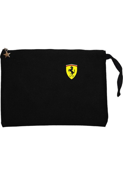 Ferrari Logo Siyah Clutch Astarlı Cüzdan / El Çantası