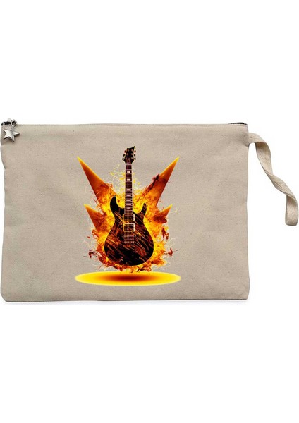 Classic Guitar Yellow Fire Krem Clutch Astarlı Cüzdan / El Çantası
