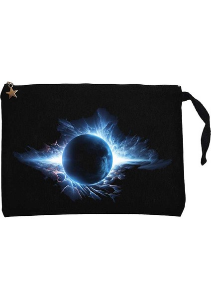 Planet Charged With Blue Energy Siyah Clutch Astarlı Cüzdan / El Çantası