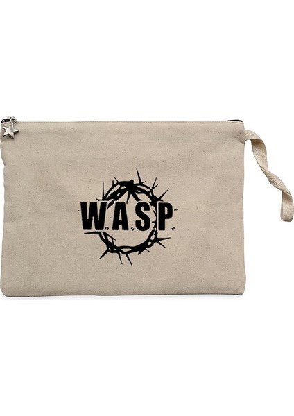 Wasp Logo Text Krem Clutch Astarlı Cüzdan / El Çantası