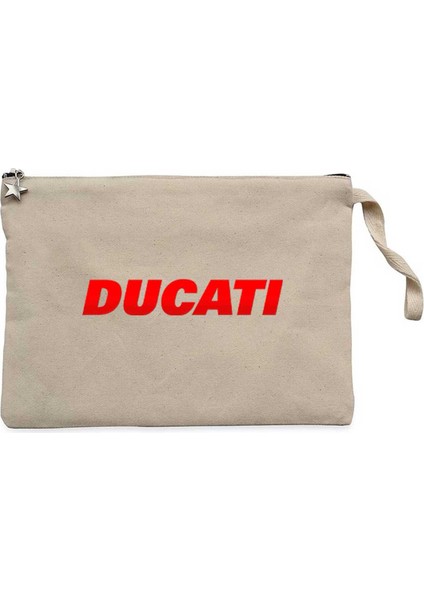 Ducat Red Logo Krem Clutch Astarlı Cüzdan / El Çantası