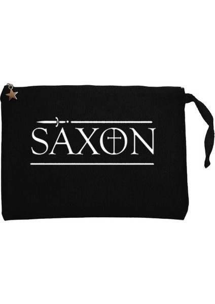 Saxon Logo Siyah Clutch Astarlı Cüzdan / El Çantası