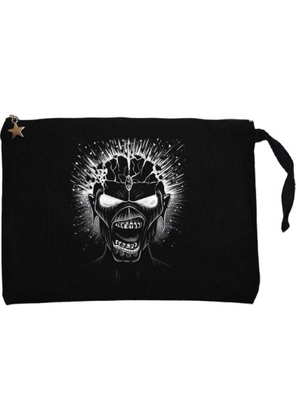 Iron Maiden Skull Siyah Clutch Astarlı Cüzdan / El Çantası