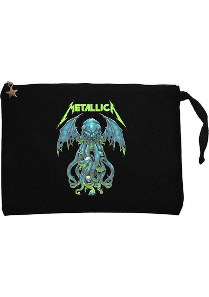 Metallica Octopus Bat Siyah Clutch Astarlı Cüzdan / El Çantası