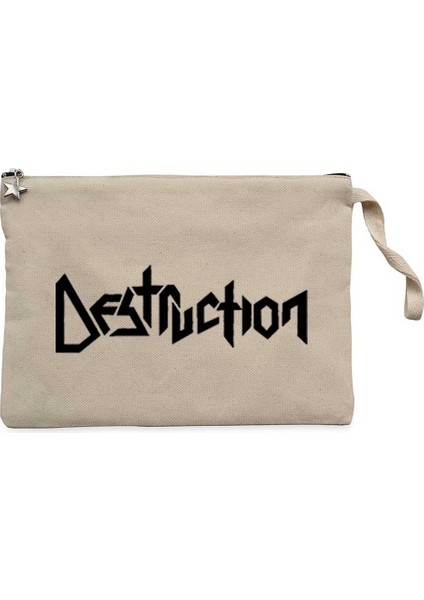Destruction Text Krem Clutch Astarlı Cüzdan / El Çantası