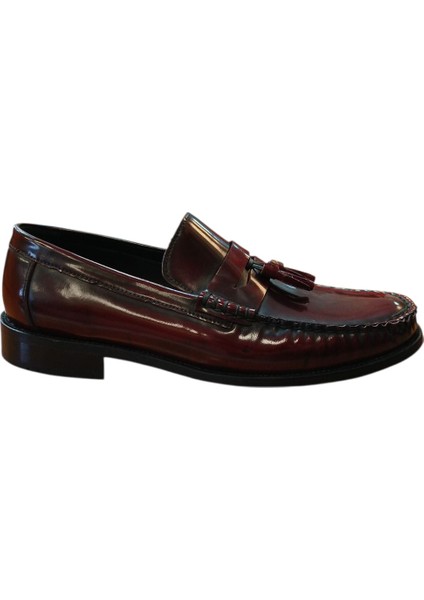Kösele Bordo ve Siyah Açma Deri Loafer Püsküllü Dex-Ter P039 Günlük Klasik Ayakkabı