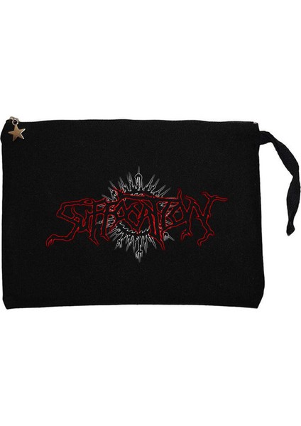 Suffocation Yazılı Logo Siyah Clutch Astarlı Cüzdan / El Çantası