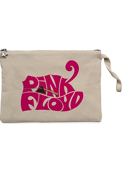 Pink Floyd Black Text Krem Clutch Astarlı Cüzdan / El Çantası