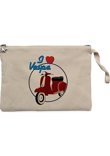 Vespa I Love Krem Clutch Astarlı Cüzdan / El Çantası