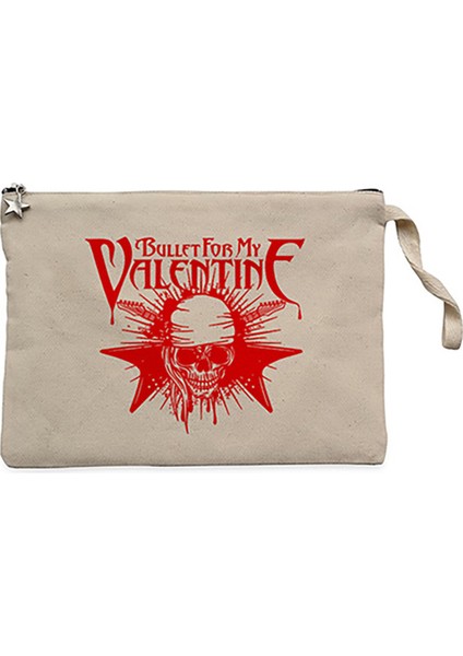 Bullet For My Valentine Skull Krem Clutch Astarlı Cüzdan / El Çantası