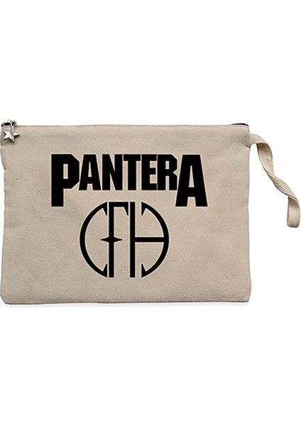 Pantera Logo And Figure Krem Clutch Astarlı Cüzdan / El Çantası