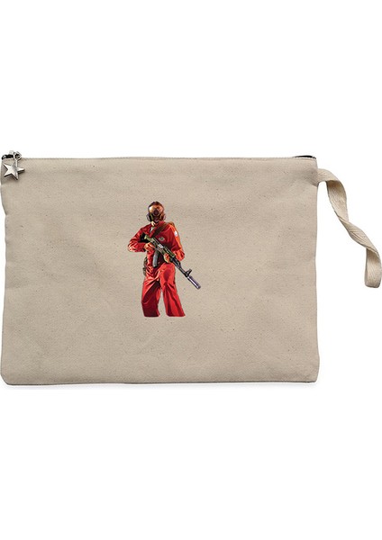 Gta Robber In Red Suit Man Krem Clutch Astarlı Cüzdan / El Çantası