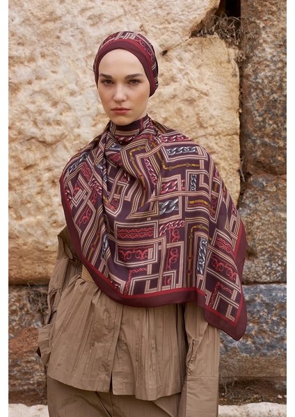 Bordo Ed Scarf Sunrise Geometrik Desen Şal