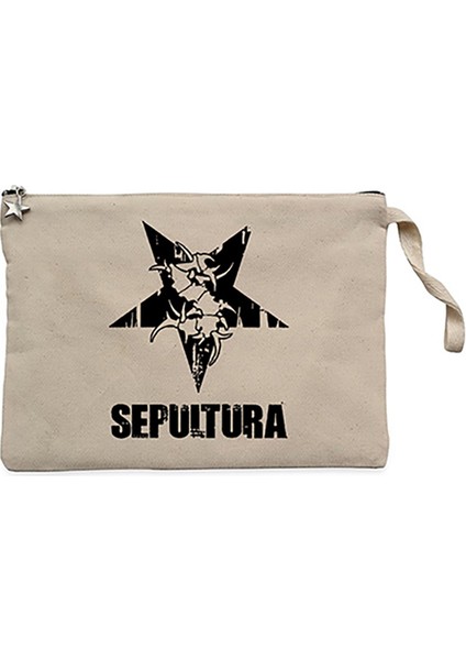 Sepultura Yazı Logo Krem Clutch Astarlı Cüzdan / El Çantası